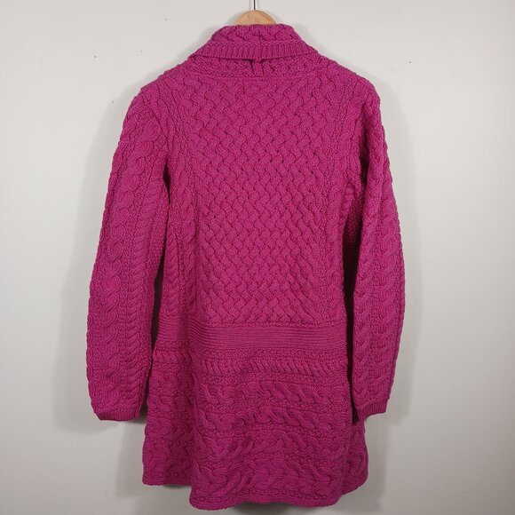 NWOT Aran Crafts Ireland 100% Merino Wool Long Cardigan Pink, SZ Large Lagenlook - Picture 5 of 16